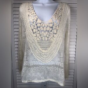 Hem And Thread Size Medium Ivory White Lace Blouse Soft Boho Tunic